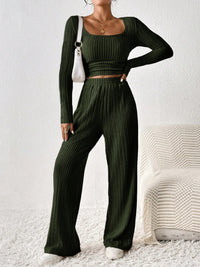 Thumbnail for Honey Scoop Neck Long Sleeve Top and Pants Set