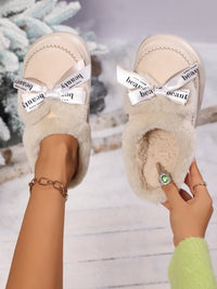 Thumbnail for Bow Suede Platform Plush Slippers