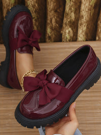 Thumbnail for Bow PU Leather Round Toe Loafers