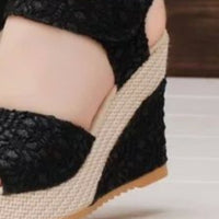 Thumbnail for Lace Detail Open Toe High Heel Sandals