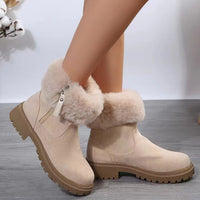 Thumbnail for Suede Faux Fur Boots with Side Zipper