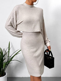 Thumbnail for Mock Neck Long Sleeve Top and Wide Strap Dress Set