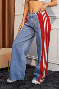 Thumbnail for Contrast Side Striped Wide Leg Jeans