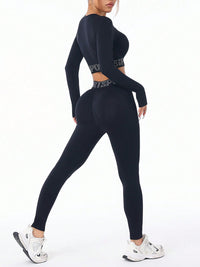 Thumbnail for Letter Print Round Neck Long Sleeve Top and Leggings Active Set