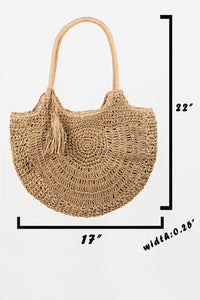 Thumbnail for Fame Straw Braided Tote Bag with Tassel