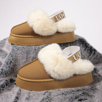 Thumbnail for Plush Platform Slippers with Letter Strap