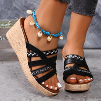 Thumbnail for PU Leather Crisscross Wedge Sandals