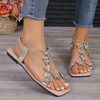 Thumbnail for Rhinestone Butterfly Flat Sandals