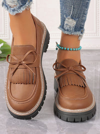 Thumbnail for PU Leather Bow Platform Loafers