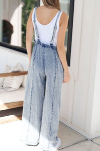 Thumbnail for Frayed Exposed Seam Wide Leg Denim Overalls