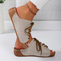 Thumbnail for Lace-Up Open Toe Wedge Sandals