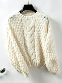 Thumbnail for Cable-Knit Round Neck Long Sleeve Sweater