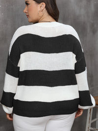 Thumbnail for Plus Size Striped Round Neck Long Sleeve Sweater