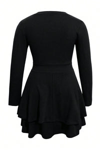 Thumbnail for Plus Size Layered V-Neck Long Sleeve Mini Dress