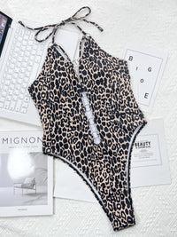 Thumbnail for Leopard Cutout Halter Neck One-Piece Swimwear