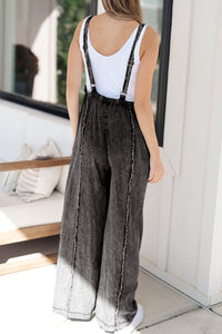 Thumbnail for Frayed Exposed Seam Wide Leg Denim Overalls