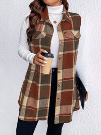 Thumbnail for Honey Plus Size Pocketed Plaid Button Up Vest Coat