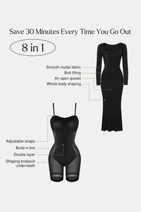 Thumbnail for Basic Bae Built-In Shapewear Square Neck Long Sleeve Maxi Dress