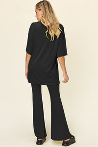 Thumbnail for Double Take Full Size Round Neck Drop Shoulder T-Shirt and Flare Pants Set