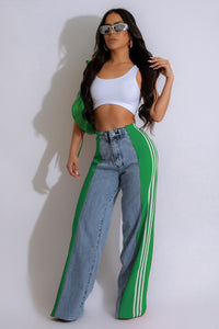 Thumbnail for Contrast Side Striped Wide Leg Jeans