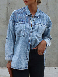 Thumbnail for Button Front Collared Denim Jacket