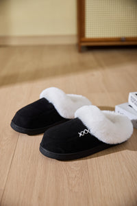 Thumbnail for Fluff Trim Round Toe Flat Slippers