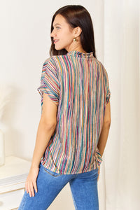 Thumbnail for Double Take Multicolored Stripe Notched Neck Top