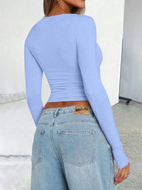 Thumbnail for Solid Color Round Neck Long Sleeve T-Shirt