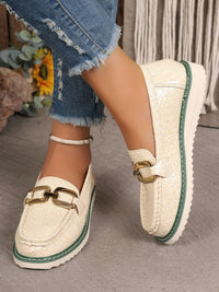 Thumbnail for PU Leather Buckle Trim Loafers