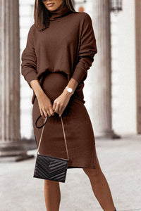 Thumbnail for Mock Neck Long Sleeve Top and Slit Skirt Set