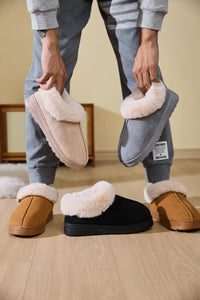 Thumbnail for Faux Fur Round Toe Platform Slippers