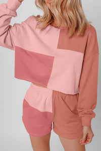 Thumbnail for Color Block Round Neck Top and Shorts Set