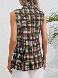 Thumbnail for Plaid Button Up Collared Neck Vest