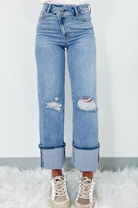 Thumbnail for Distressed Straight Jeans with Pockets