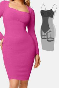 Thumbnail for Basic Bae Full Size Built-In Shapewear Square Neck Long Sleeve Dress