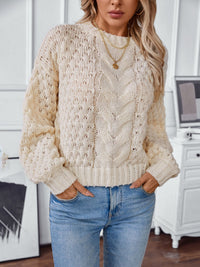 Thumbnail for Cable-Knit Round Neck Long Sleeve Sweater