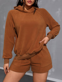 Thumbnail for Long Sleeve Hoodie and Pocketed Shorts Set