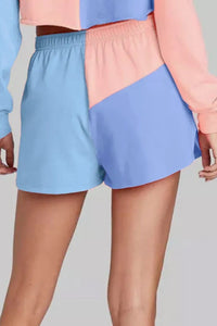 Thumbnail for Color Block Round Neck Top and Shorts Set