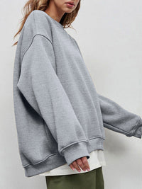 Thumbnail for Round Neck Dropped Shoulder Long Sleeve Sweatshirt