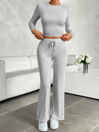 Thumbnail for Round Neck Long Sleeve Top and Drawstring Pants Set