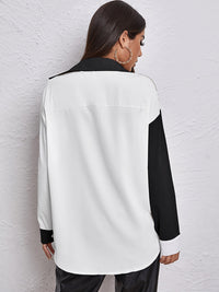 Thumbnail for Contrast Dropped Shoulder Long Sleeve Shirt