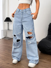 Thumbnail for Distressed Wide Leg Jeans with Pockets