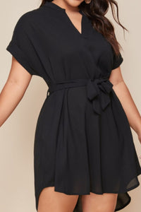Thumbnail for Plus Size Notched Tie Waist Mini Dress