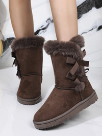 Thumbnail for Bow Thermal Faux Fur Suede Boots