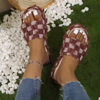 Thumbnail for Fringe Checkered Platform Sandals