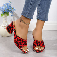 Thumbnail for Leopard Block Heel Suede Sandals