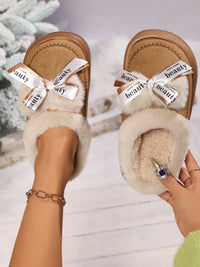 Thumbnail for Bow Suede Platform Plush Slippers