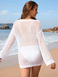 Thumbnail for Openwork Dropped Shoulder Long Sleeve Cover-Up