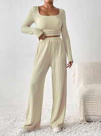 Thumbnail for Honey Scoop Neck Long Sleeve Top and Pants Set