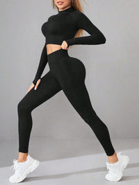 Thumbnail for Mock Neck Long Sleeve Top and Leggings Active Set